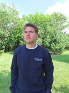 Clearwood & Co. classic crewneck sweatshirt in navy, worn
