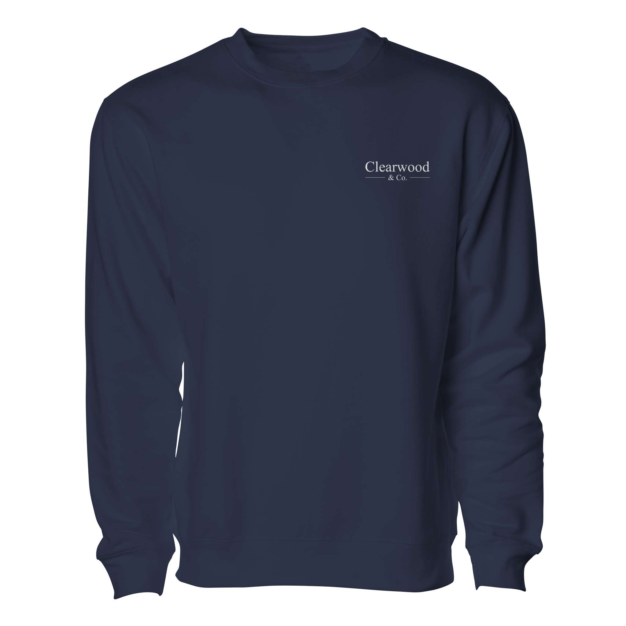 Clearwood & Co. classic crewneck sweatshirt in navy, front view