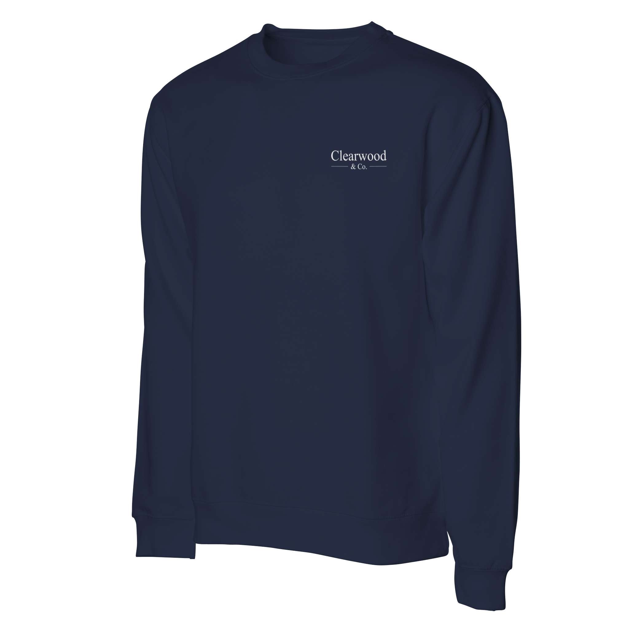 Clearwood & Co. classic crewneck sweatshirt in navy, back view