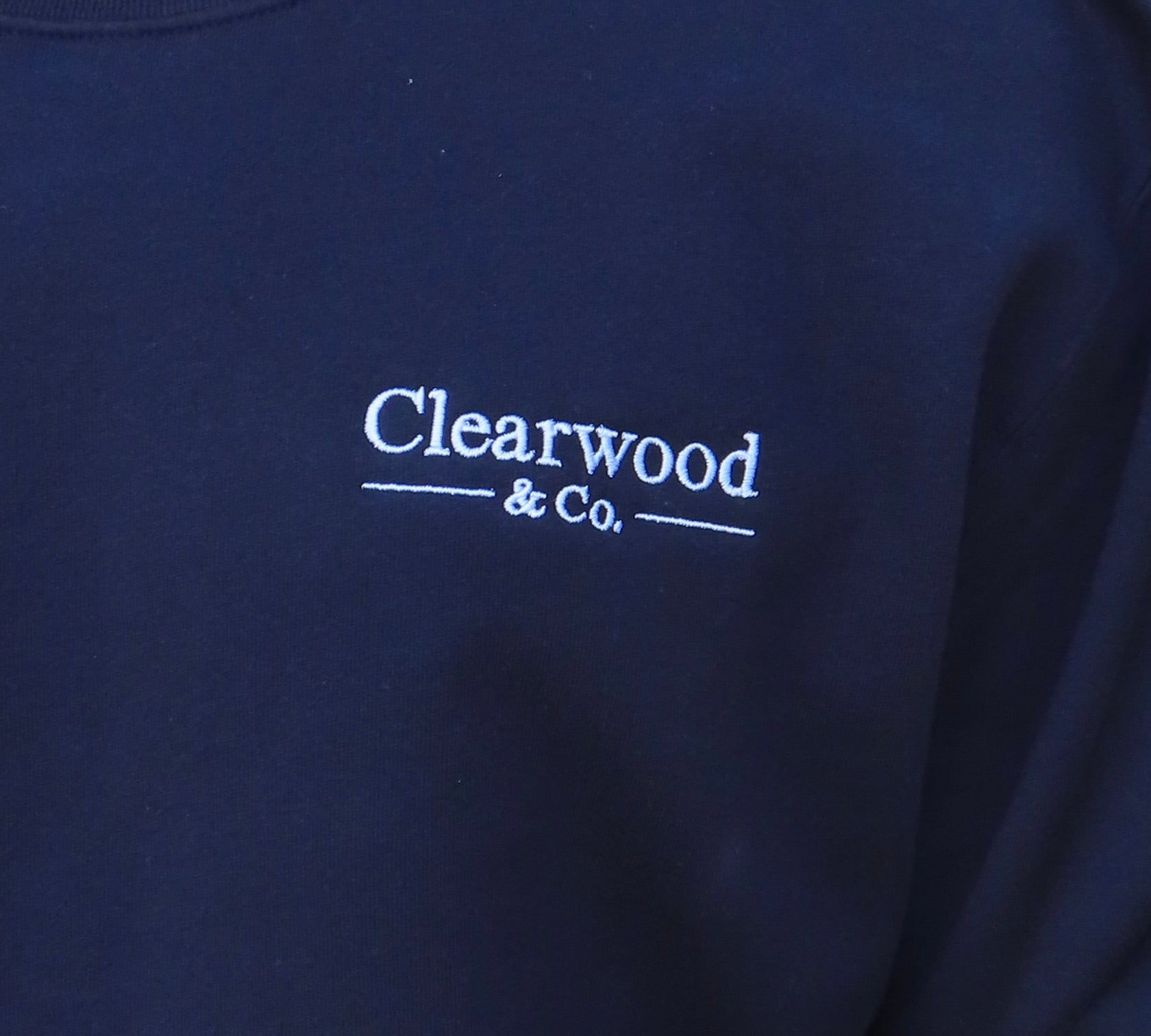 Clearwood & Co. classic crewneck sweatshirt in navy, detail