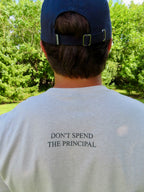 Don't Spend the Principal t-shirt in Sand, front view