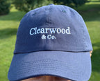 Clearwood & Co. buckle dad hat in navy, front view